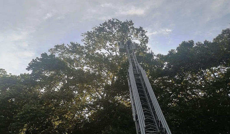 Ağaçta kalan İHA’yı itfaiye kurtardı