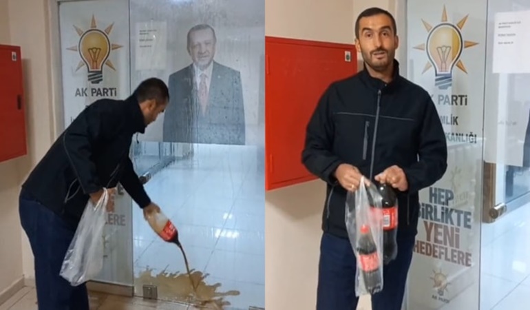 AKP önünde kola döktü, Cumhurbaşkanı'na hakaretten dava açıldı
