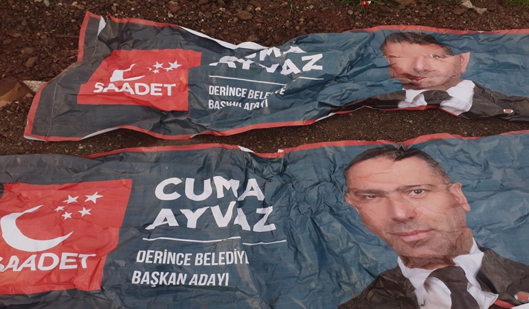 Derince’de söktükleri pankartı Kartepe’de çöpe attılar