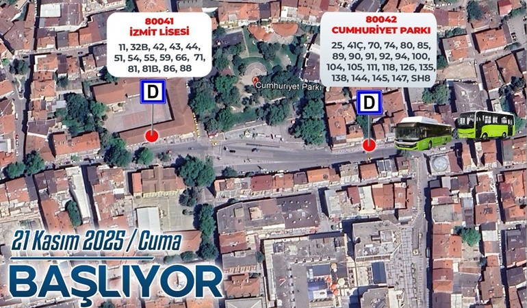 İzmit Cumhuriyet Parkı’nda otobüs durağı taşındı!