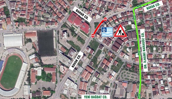 O ilçede geçici güzergah uygulaması