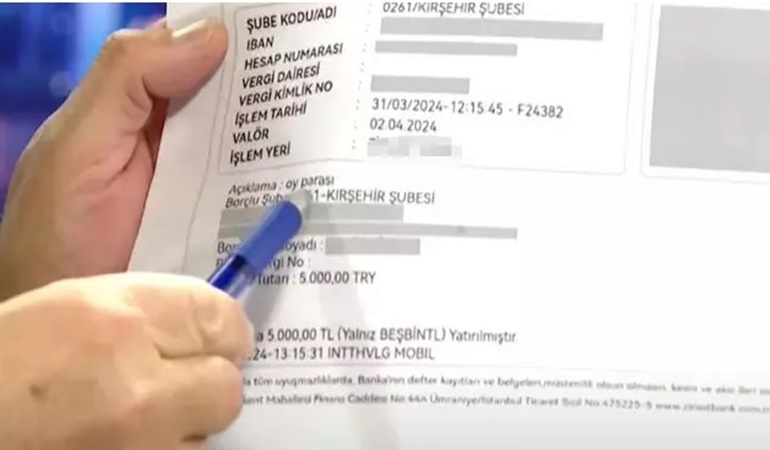 Oy parası yazan dekont ortaya çıktı